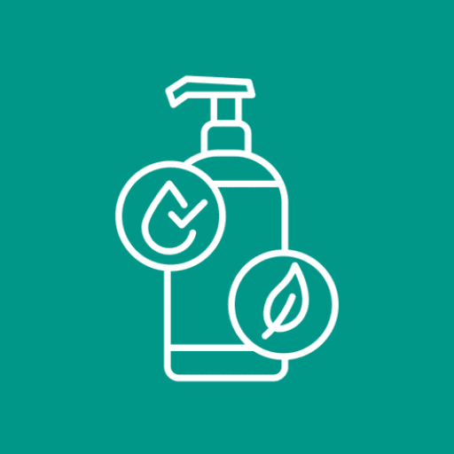 Eco-friendly soap bottle with symbols.