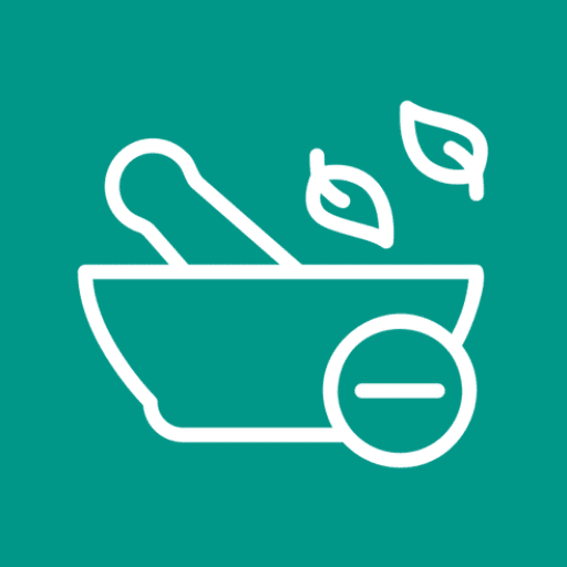 Mortar and pestle icon with leaves.