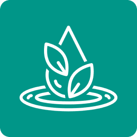 Leaf and water drop icon on green.